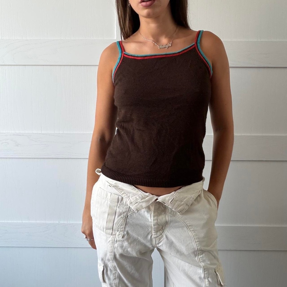Y2K Brown Contrast Trim Knit Cami Top